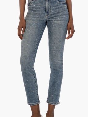 Kut from the Kloth Reese Fab Ab Blue Ankle Jeans with Gold Crystals